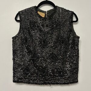 Black Wool Sequin Sleeveless Top